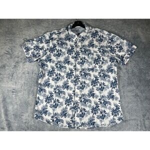 IZOD Saltwater Mens XXL Blue White Tropical Hibiscus Floral Button Down Shirt
